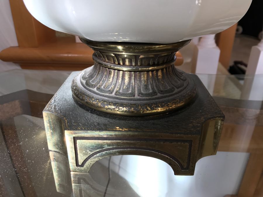 Pair Of Vintage Tall Brass And White Porcelain Table Lamps By Stiffel [Photo 6]