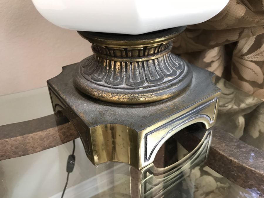 Pair Of Vintage Tall Brass And White Porcelain Table Lamps By Stiffel [Photo 10]