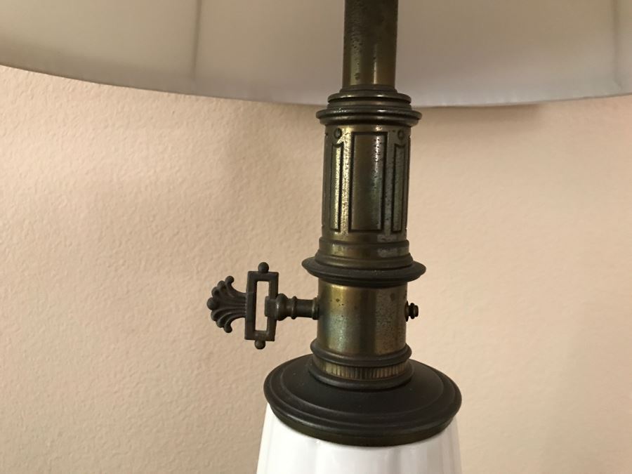 Pair Of Vintage Tall Brass And White Porcelain Table Lamps By Stiffel [Photo 15]