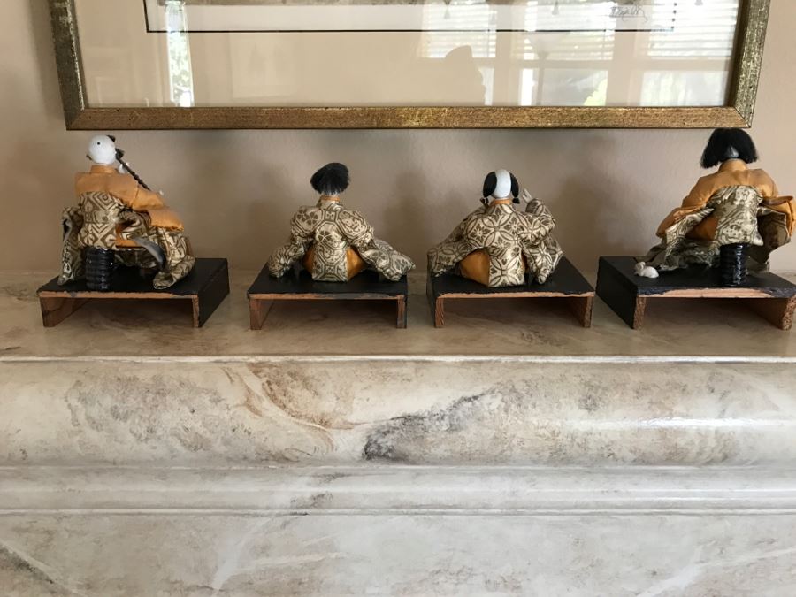 Set Of (4) Vintage Japanese Dolls On Wooden Stands [Photo 15]