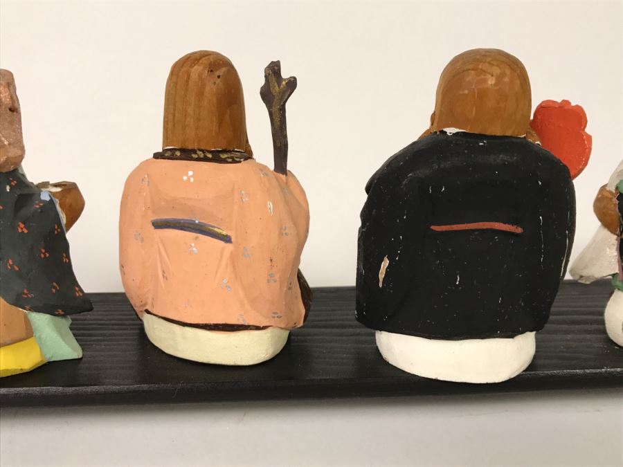 Small Wooden Carved And Hand Painted Asian Figurines With Stand [Photo 14]