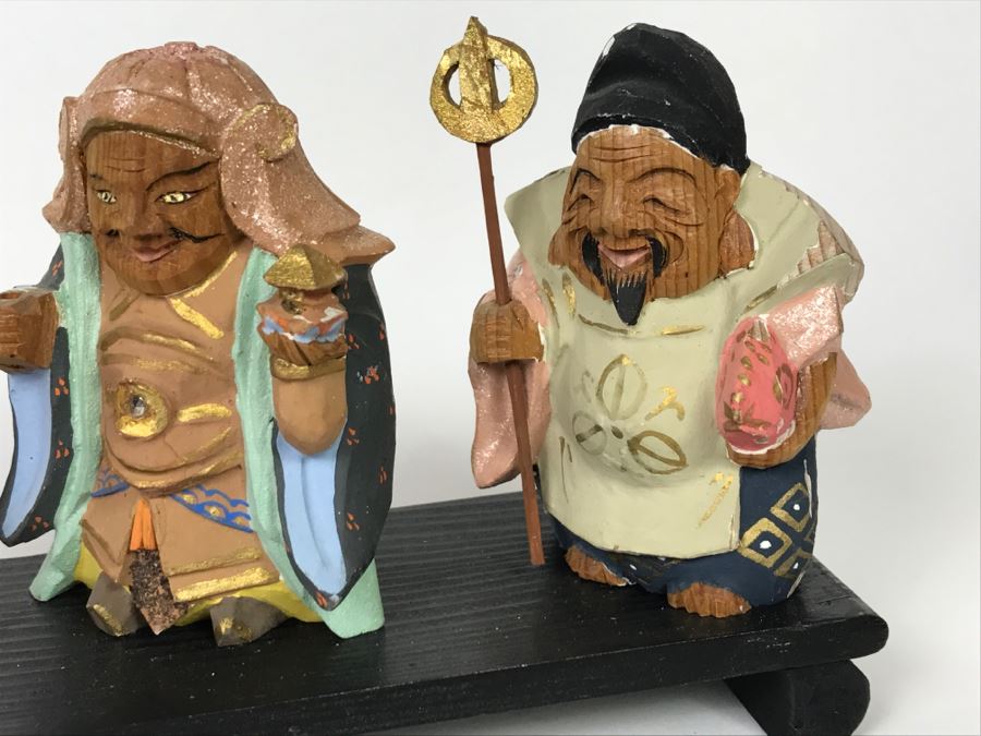 Small Wooden Carved And Hand Painted Asian Figurines With Stand [Photo 11]