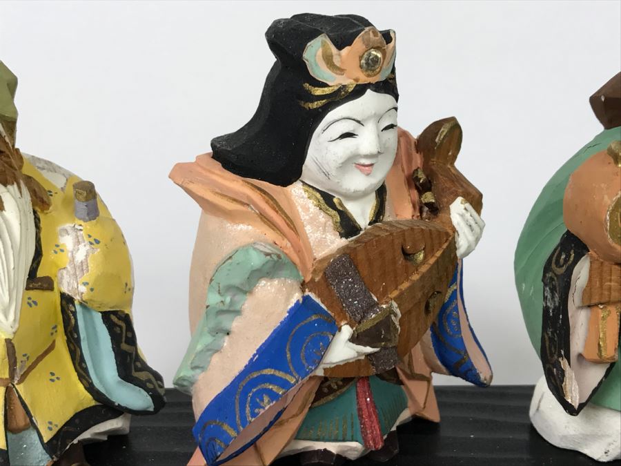Small Wooden Carved And Hand Painted Asian Figurines With Stand [Photo 6]