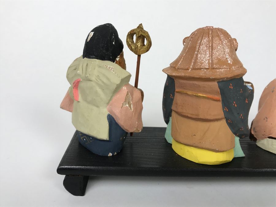 Small Wooden Carved And Hand Painted Asian Figurines With Stand [Photo 13]