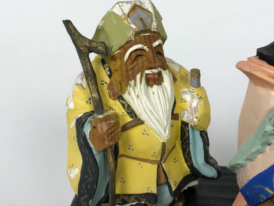 Small Wooden Carved And Hand Painted Asian Figurines With Stand [Photo 5]