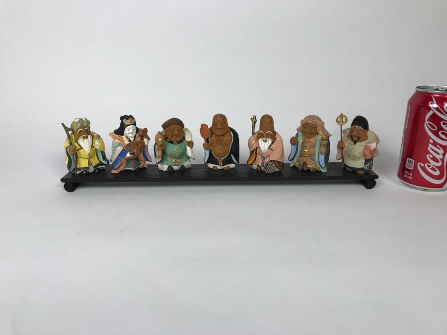 Small Wooden Carved And Hand Painted Asian Figurines With Stand [Photo 2]