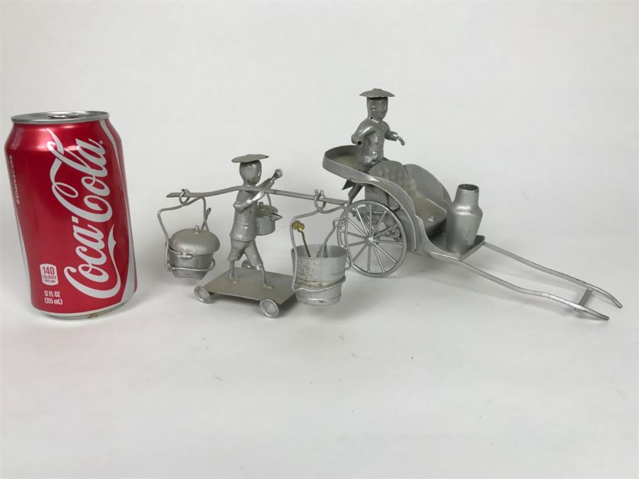 Pair Of Vintage Asian Silver Painted Metal Figurines [Photo 11]