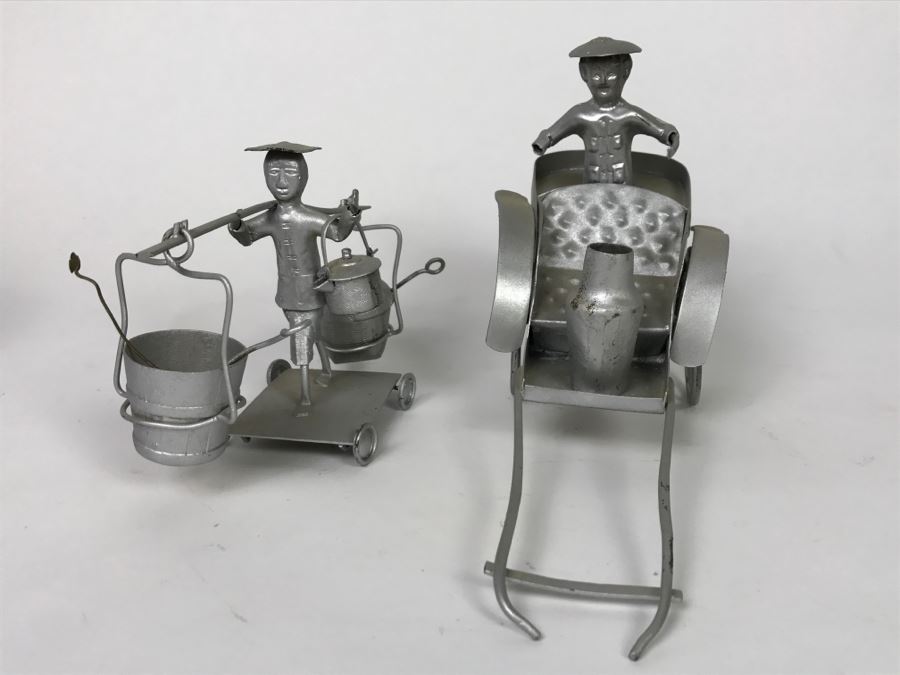 Pair Of Vintage Asian Silver Painted Metal Figurines [Photo 2]