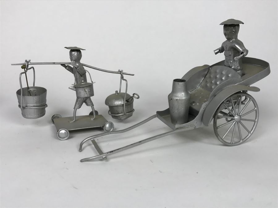 Pair Of Vintage Asian Silver Painted Metal Figurines [Photo 1]