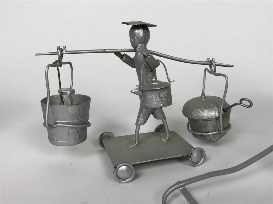 Pair Of Vintage Asian Silver Painted Metal Figurines [Photo 6]