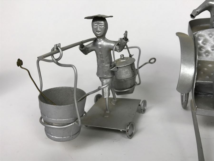Pair Of Vintage Asian Silver Painted Metal Figurines [Photo 3]