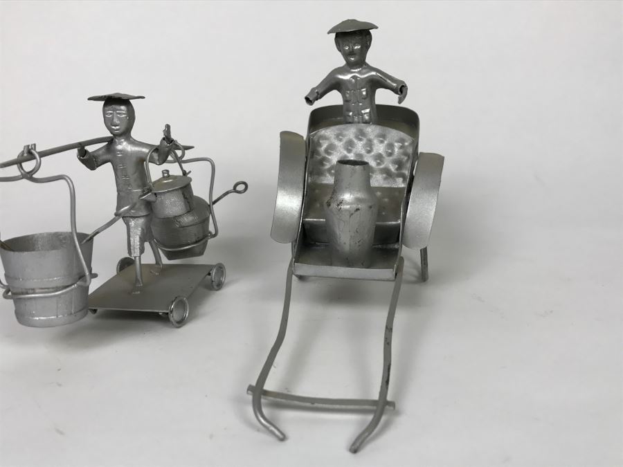 Pair Of Vintage Asian Silver Painted Metal Figurines [Photo 4]
