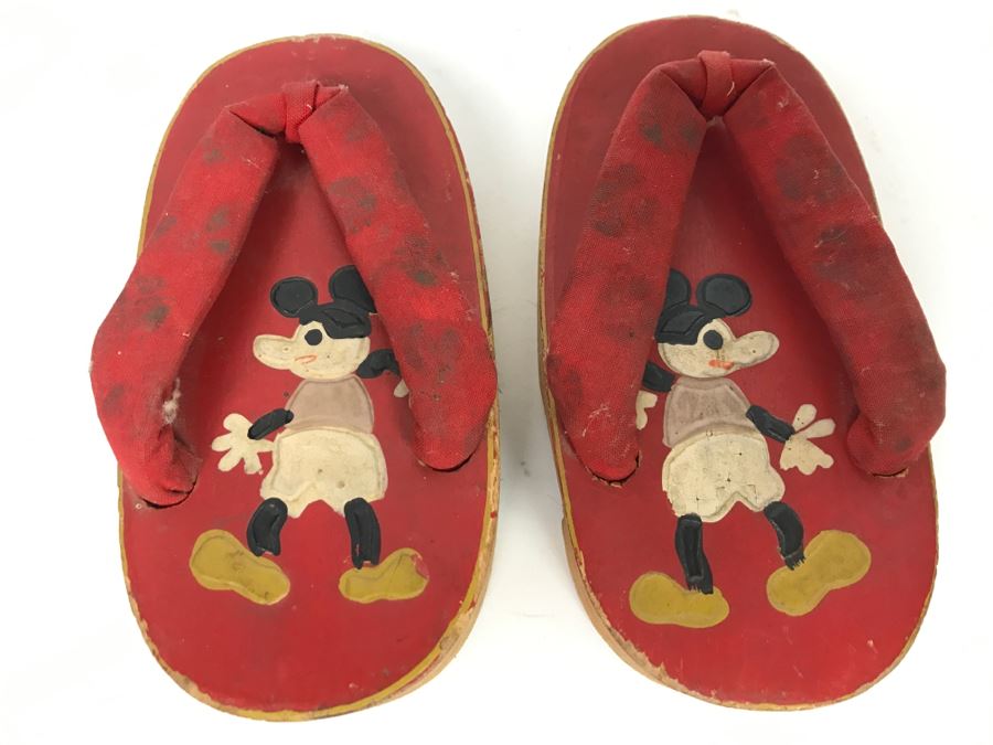 Vintage Japanese Hand Painted Wooden Mickey Mouse Sandals