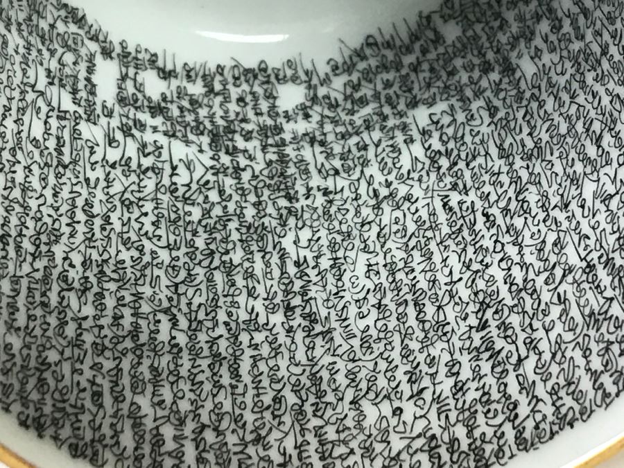 Stunning Pair Of Vintage Signed Japanese Hand Painted Gold Lidded Cups With Detailed Writing Inside Perimeter Of Cup [Photo 28]