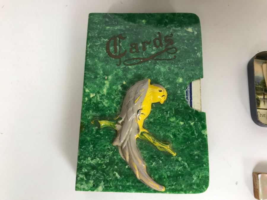 Vintage Lot Featuring Old Clown Doll, Vintage Fan, Vintage Playing Cards Case And Other Items [Photo 3]