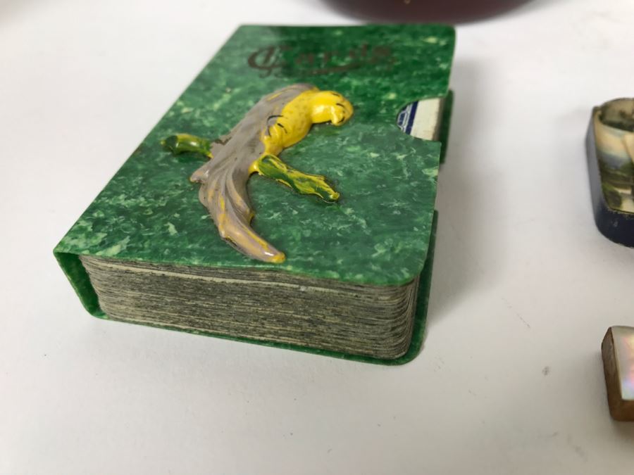 Vintage Lot Featuring Old Clown Doll, Vintage Fan, Vintage Playing Cards Case And Other Items [Photo 4]