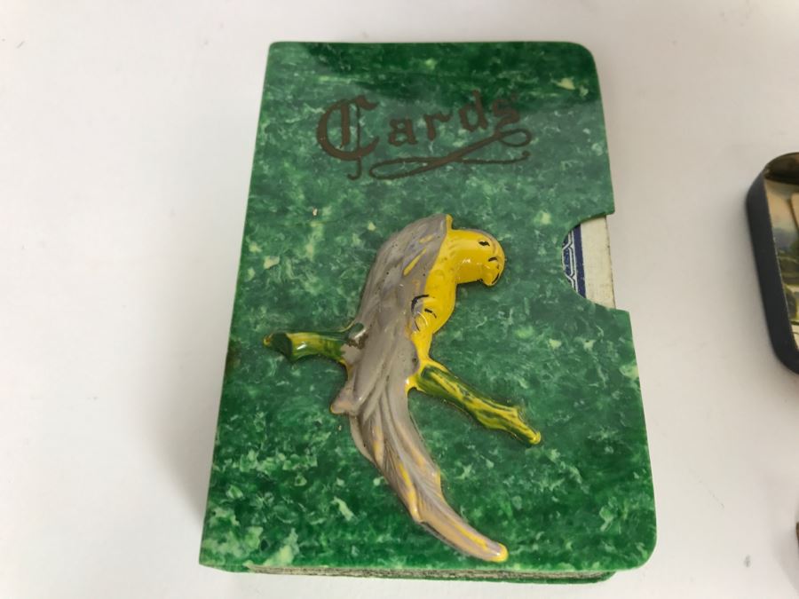 Vintage Lot Featuring Old Clown Doll, Vintage Fan, Vintage Playing Cards Case And Other Items [Photo 2]