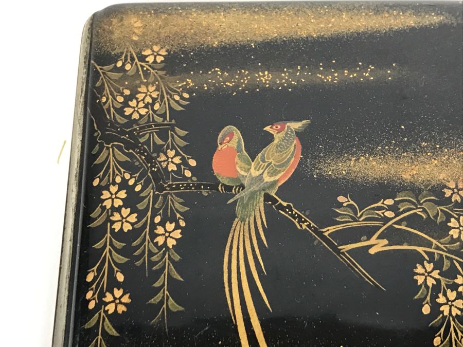 Vintage Signed Asian Cigarette Case With Bird And Floral Motif [Photo 3]