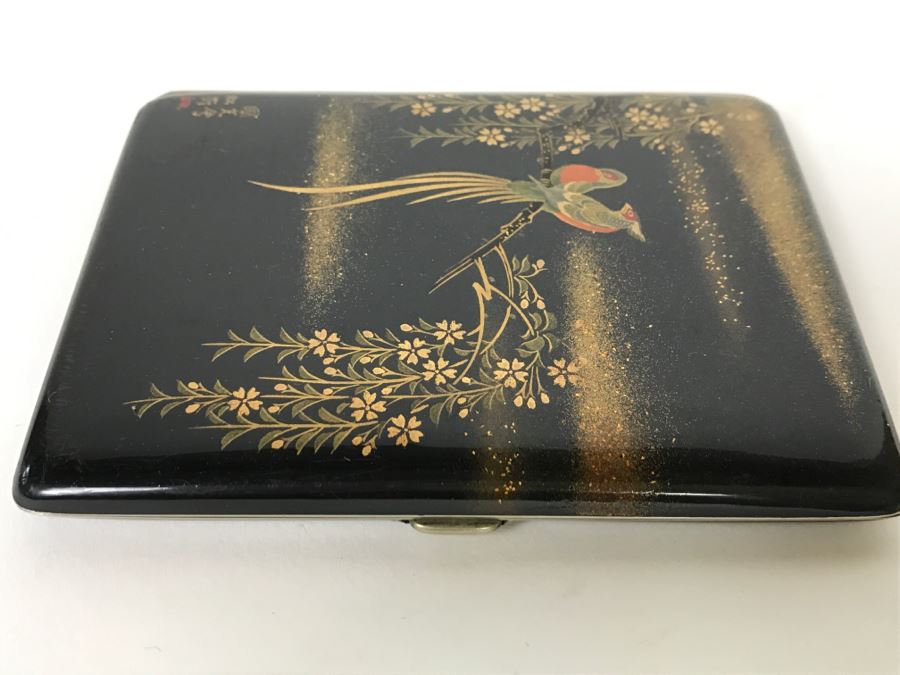 Vintage Signed Asian Cigarette Case With Bird And Floral Motif [Photo 5]