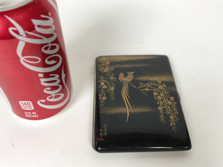 Vintage Signed Asian Cigarette Case With Bird And Floral Motif [Photo 8]