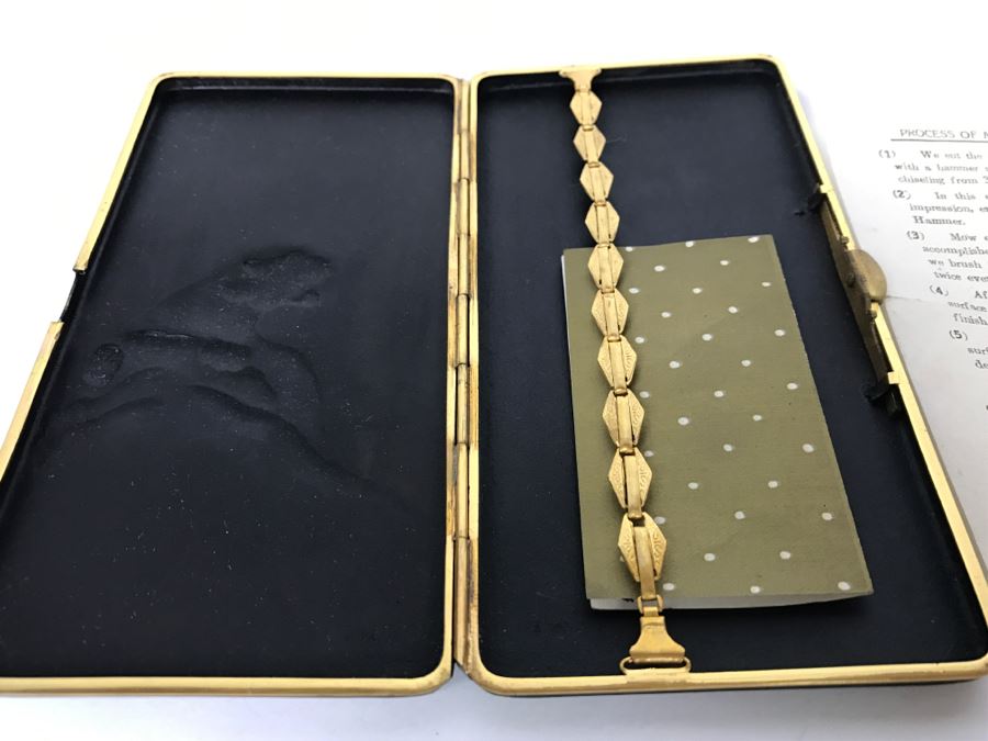 Vintage Japanese Kyoto Damascen Ware Case Gold And Silver Tiger Cigarette Case Amita Damascene [Photo 8]