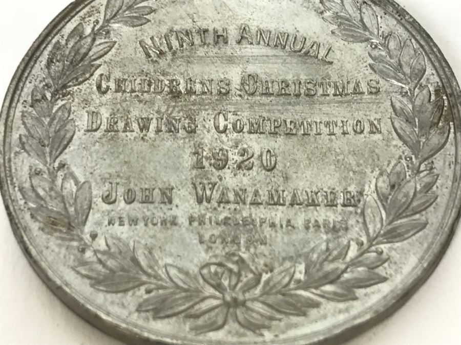 Vintage 1920 Token Coin Pendant From Ninth Annual John Wanamaker Childrens Christmas Drawing Competition [Photo 5]
