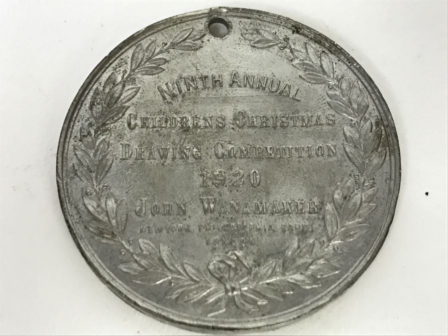 Vintage 1920 Token Coin Pendant From Ninth Annual John Wanamaker Childrens Christmas Drawing Competition [Photo 4]