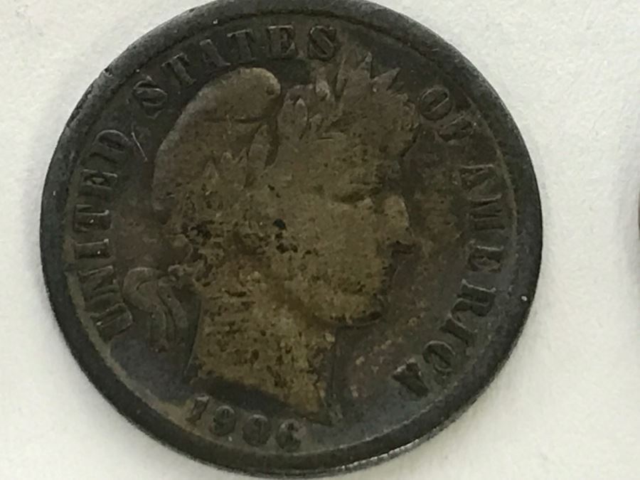 1906 Barber Silver Dime And 3 Lincoln Wheat Pennies [Photo 2]