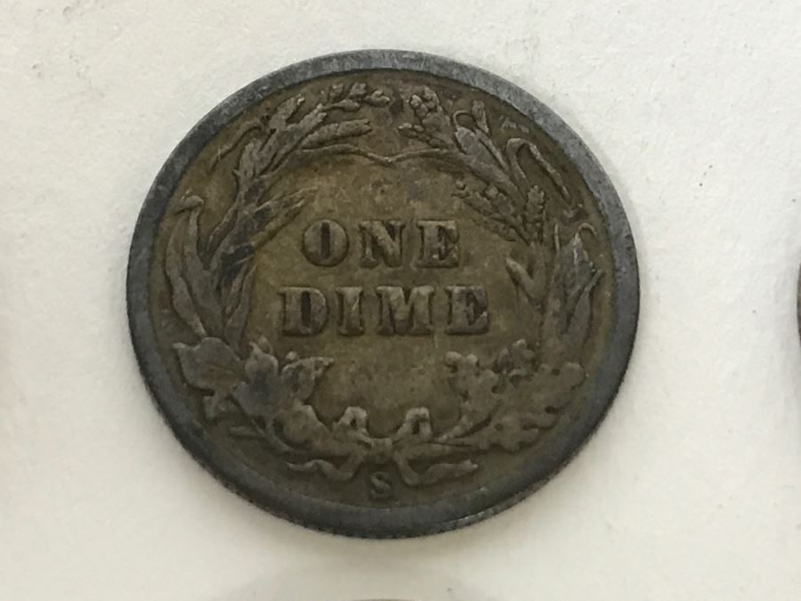 1906 Barber Silver Dime And 3 Lincoln Wheat Pennies [Photo 8]