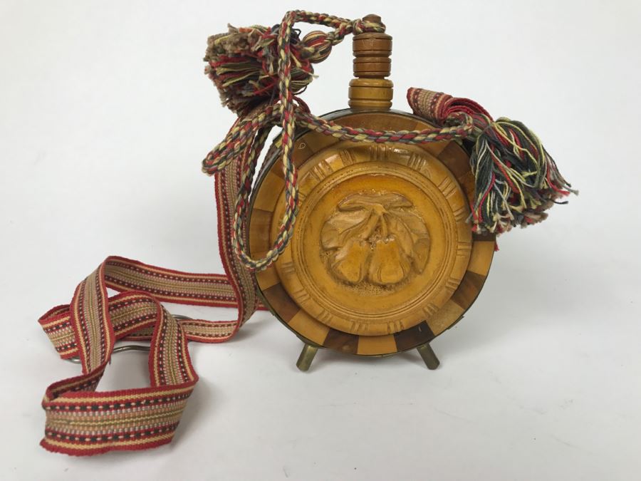 Carved Wooden Flask With Fruit Motif [Photo 2]