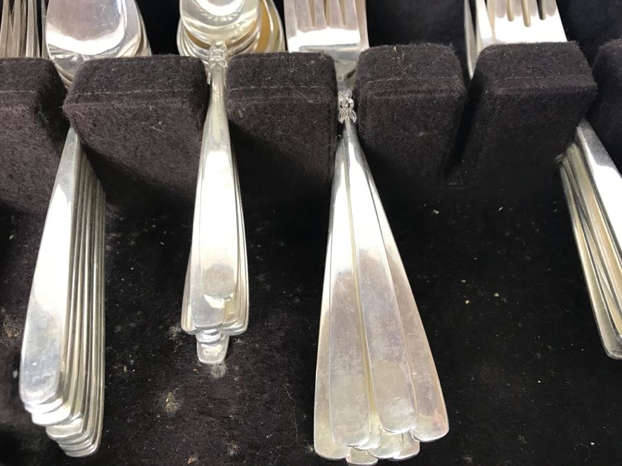 Wooden Silverware Box With (2) Separate Silverplate Flatware Patterns - 1847 Rogers Bros And Ekco Eterna Inverness Silver Plate [Photo 8]