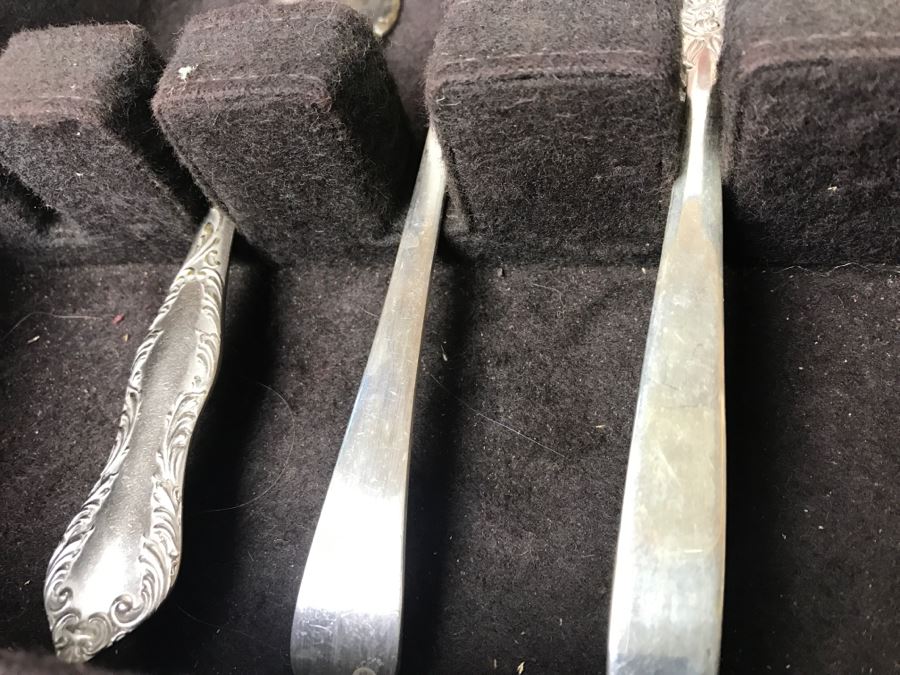 Wooden Silverware Box With (2) Separate Silverplate Flatware Patterns - 1847 Rogers Bros And Ekco Eterna Inverness Silver Plate [Photo 14]