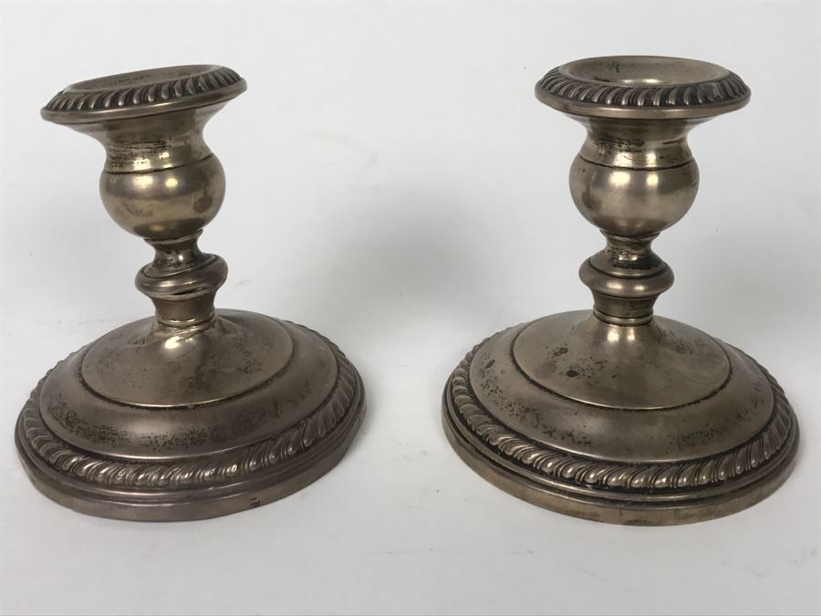 Pair Of Gorham Sterling Silver Weighted Candlestick Holders - One Is Broken