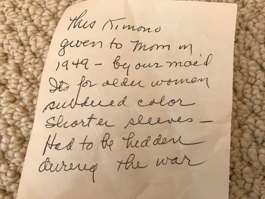 Vintage Japanese Kimono Robe And Belt With Note That It Had To Be Hidden During WWII [Photo 13]