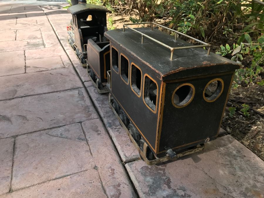 Large Wooden Folk Art Style Model Train With Engine, Cargo Train And Caboose Black With Gold Trim 1881 Painted On Side Of Engine [Photo 13]