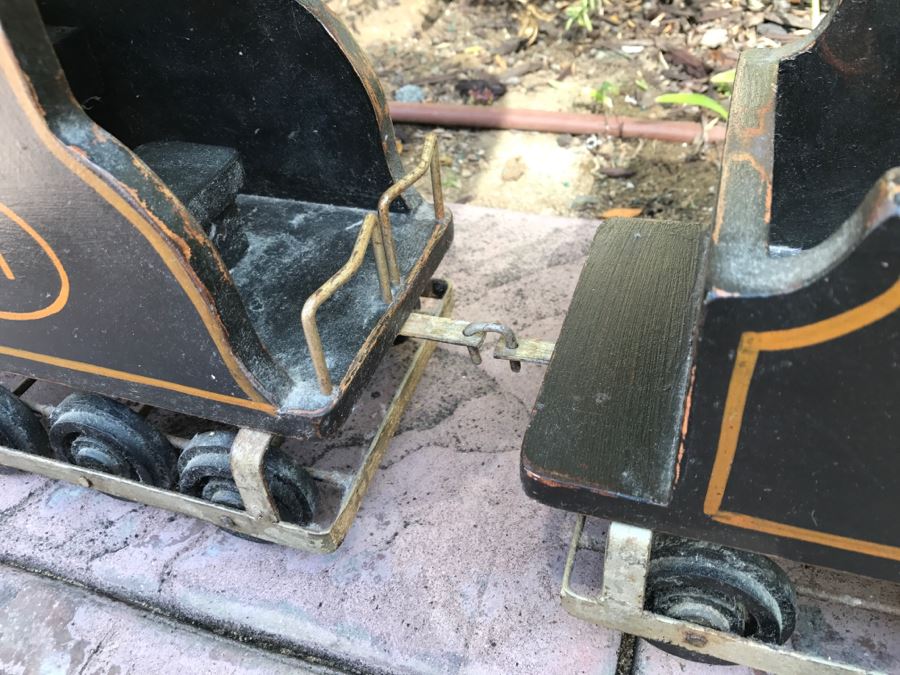 Large Wooden Folk Art Style Model Train With Engine, Cargo Train And Caboose Black With Gold Trim 1881 Painted On Side Of Engine [Photo 8]