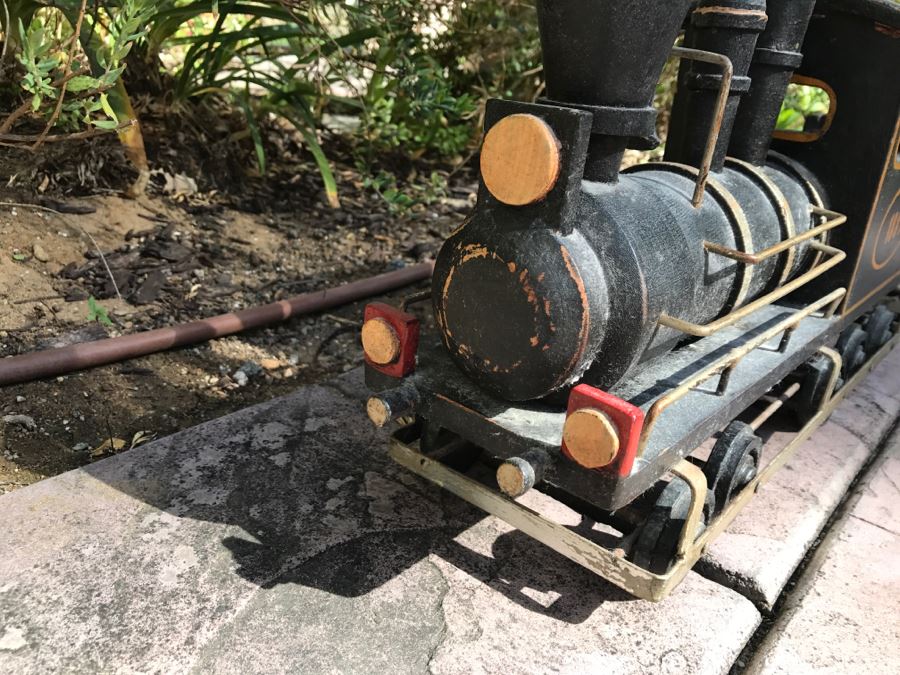 Large Wooden Folk Art Style Model Train With Engine, Cargo Train And Caboose Black With Gold Trim 1881 Painted On Side Of Engine [Photo 4]