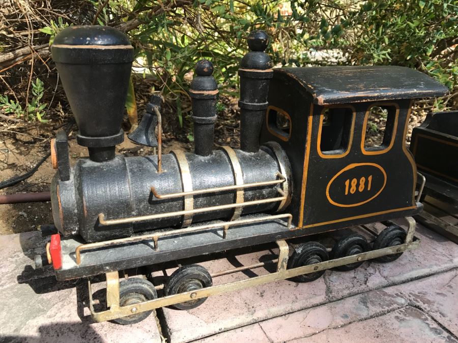 Large Wooden Folk Art Style Model Train With Engine, Cargo Train And Caboose Black With Gold Trim 1881 Painted On Side Of Engine [Photo 5]