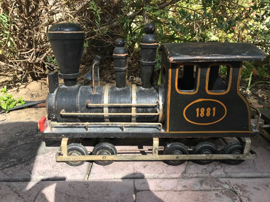 Large Wooden Folk Art Style Model Train With Engine, Cargo Train And Caboose Black With Gold Trim 1881 Painted On Side Of Engine [Photo 10]
