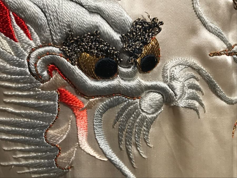 Vintage Japanese Kimono Silk Robe With Embroidered Dragon Serpent On Back [Photo 5]