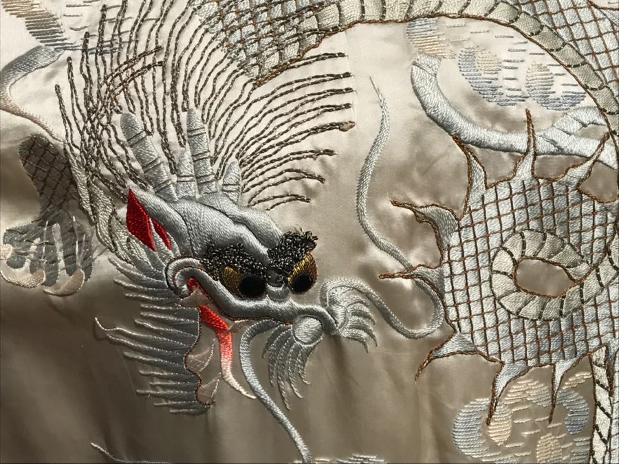 Vintage Japanese Kimono Silk Robe With Embroidered Dragon Serpent On Back [Photo 6]