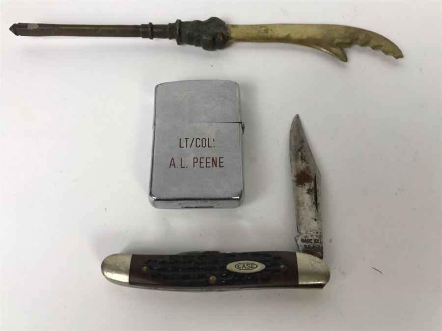 Vintage Zippo Lighter, CASE XX Pocket Knife And Brass Bottle Opener [Photo 7]