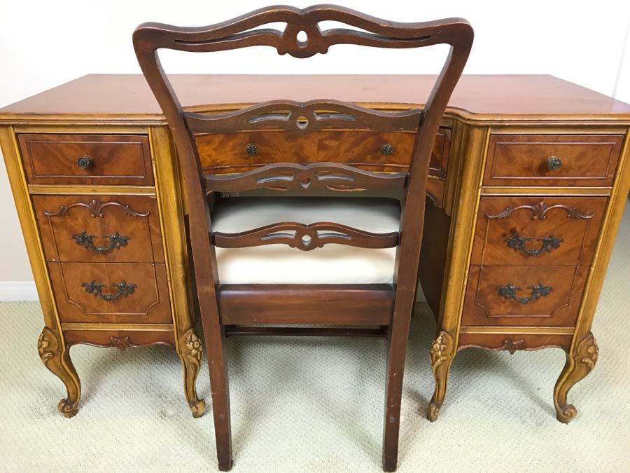 Stunning French Provincial Keyhole Desk With Vintage Chair 50'W X 19'D X 29.5'H [Photo 13]