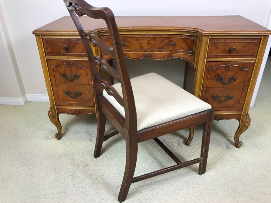 Stunning French Provincial Keyhole Desk With Vintage Chair 50'W X 19'D X 29.5'H [Photo 12]