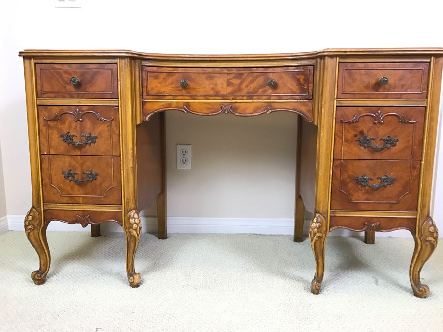 Stunning French Provincial Keyhole Desk With Vintage Chair 50'W X 19'D X 29.5'H [Photo 3]
