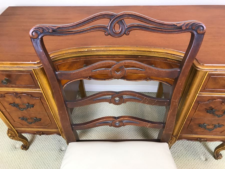 Stunning French Provincial Keyhole Desk With Vintage Chair 50'W X 19'D X 29.5'H [Photo 14]