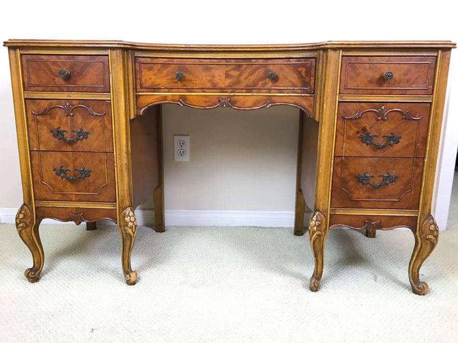 Stunning French Provincial Keyhole Desk With Vintage Chair 50'W X 19'D X 29.5'H [Photo 1]