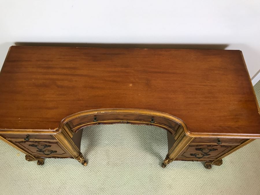 Stunning French Provincial Keyhole Desk With Vintage Chair 50'W X 19'D X 29.5'H [Photo 9]