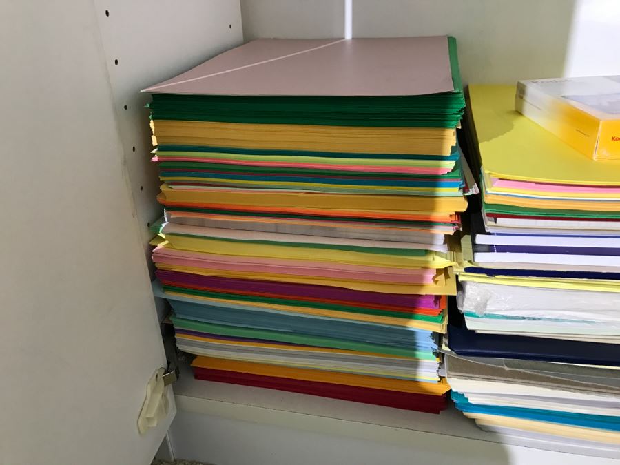 White Bookshelf Cabinet With All Office Supplies And Items Photographed On And Near Shelf Including Floor Lamp - Tons Of Paper, Folders, Containers - See All Photos [Photo 4]