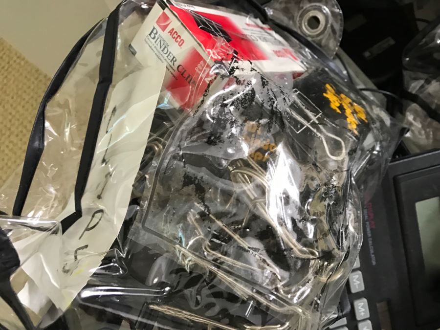 White Office Desk With White Rolling Cabinet Filled With Office Supplies - Everything In Cabinet Included - Items On Desk Excluded - See All Photos [Photo 11]